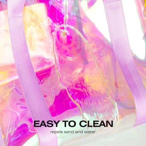 KUAK Iridescent Clear Beach Tote Bag for Women Girls Large Waterproof with Inner Zipper Pocket for Swim Pool Travel Vacation4