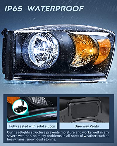 Image of Nilight 2007 2008 2009 Dodge Ram Headlight Assembly 2 Pack Compatible with 2006-2008 Dodge Ram 1500 2006-2009 Dodge Ram 2500 3500 Headlamp Replacement Driver and Passenger Side