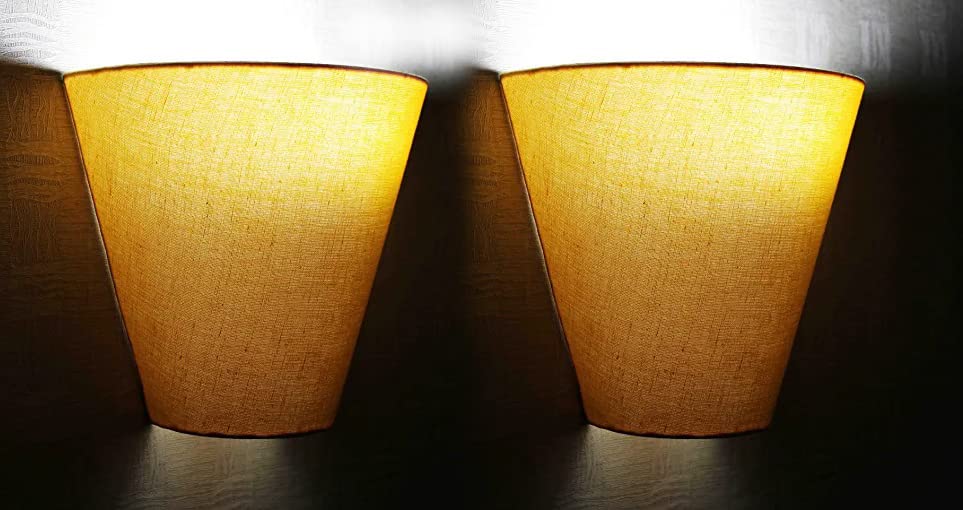 Handcraft Conical Fabric Wall Lamp Shade with Holder and Wire Plug-in Wall Sconce Lighting for Bedroom Bedside, Living Room, Kitchen, Wall Mounted Light Fixtures (Yellow)-image-13