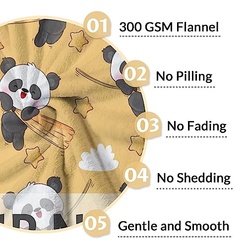 Personalized Panda Blanket Gifts with Name - 30"x40" Cute Throw Blanket for Kids, Adults - Yellow Soft Fuzzy Blankets for Couch & Office