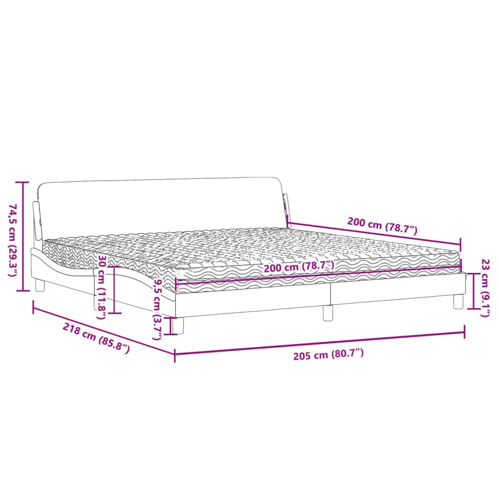 Dover Upholstered Platform Bed with Mattress, Light Gray Fabric 200 x 200 cm, nowoczesny design Wave Durable Metal & Solid Sosna Wood Frame, H2/H3 Foam Mattress Supportive Headboard