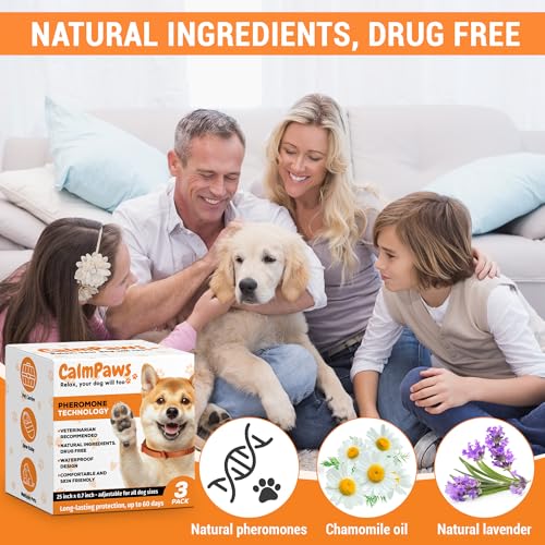Image of CalmPaws 3 Pack, Calming Collar for Dogs, Dog Calming Pheromone Collar, Relief Anxiety Stress Separation, Lasts 60 Days, Adjustable for All Dogs