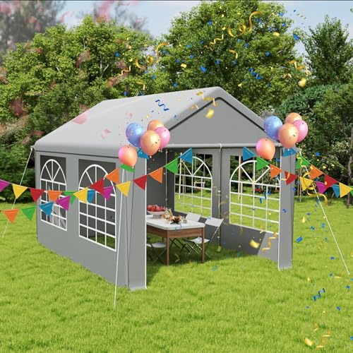 Aufun Hochwertiges Partyzelt 3x4 m, Pavillon mit 4 abnehmbaren Seitenteilen mit Fenstern, PE Plane Wasserdicht, inkl. Spannseile & Heringe, Partyzelt für Garten Party Festival Event Hochzeit - Grau
