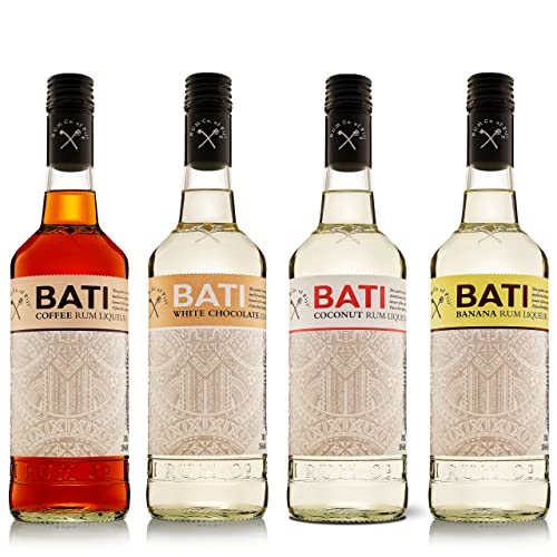 BATI Fiji Rum Liqueur Set 4 Flaschen à 700 ML, 25% (Coffee, Banana, Coconut, White Chocolate)