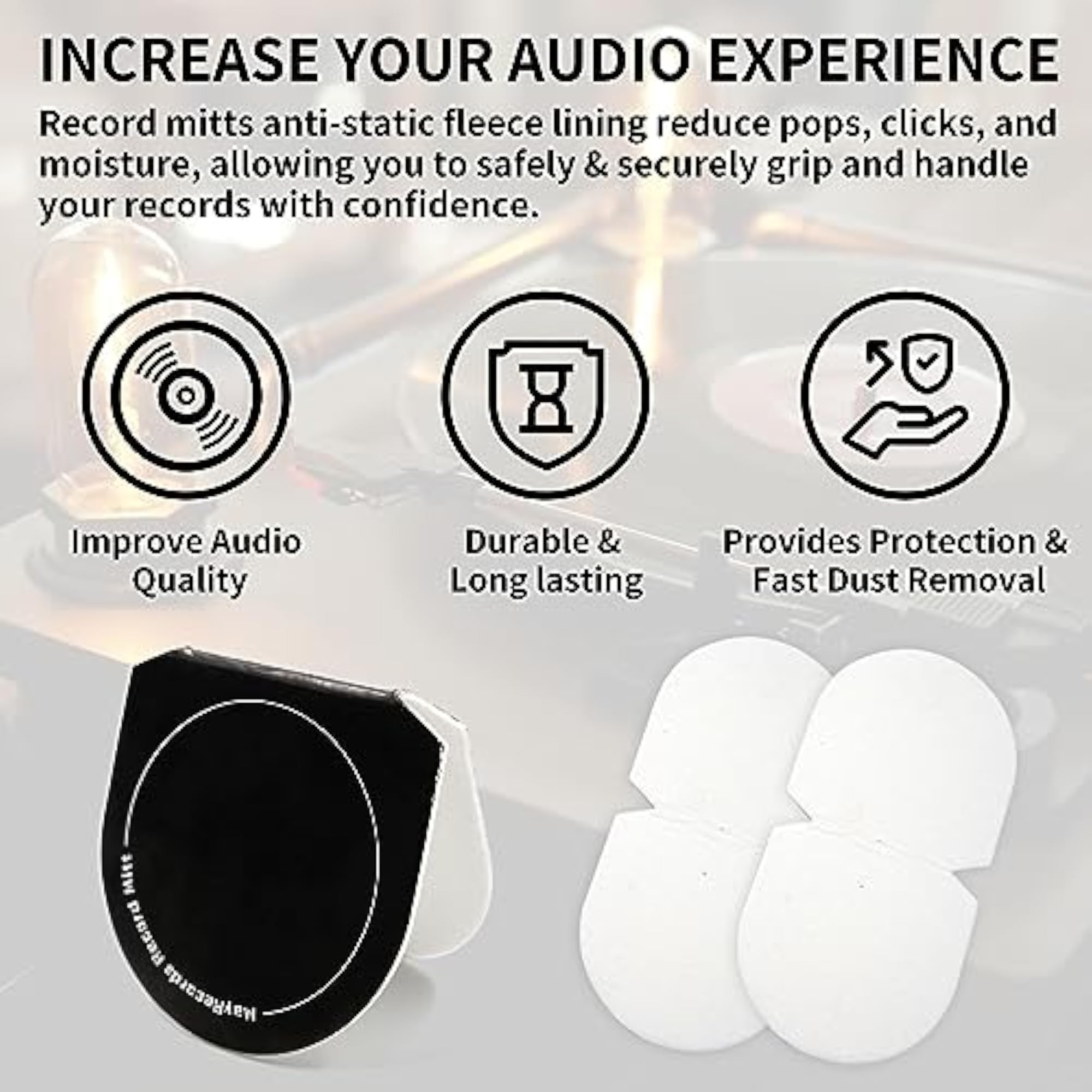 4PCS Record Mitt LP Handler Gripper Anti-Static Vinyl Record Protect