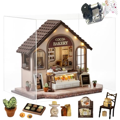 Genérico Miniatura De Tienda Callejera 3D - Kit De Casa De Muñecas DIY, Modelo De Madera Ensamblable con Diseño Realista Y Cubierta Antipolvo para Coleccionistas (Cake Bakery)