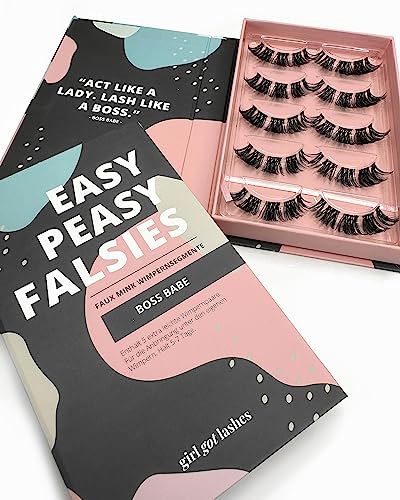 GirlGotLashes Große Boxen Boss Babe Handgemachte Wimpernextensions Wimpernverlängerung für Zuhause 5 Wimpern-Paare Fake Lashes mit 5-7 Tagen Halt Vegan