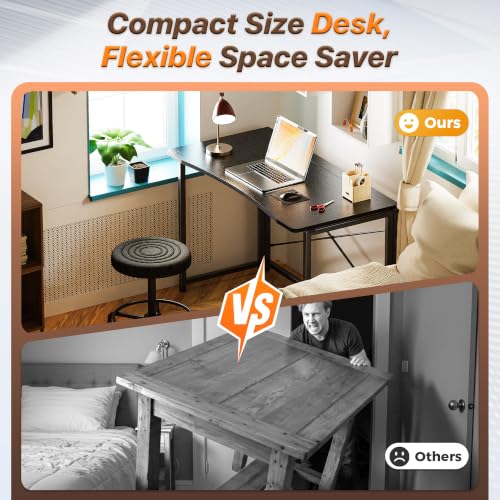 Image of Huuger Folding Desk for Small Spaces, 39.4 Inch Foldable Computer Table | Easy Assembly, Small Writing Work Office Computer Desk, for Home Office, Study, Bedroom, Dorm, Space Saving, Black