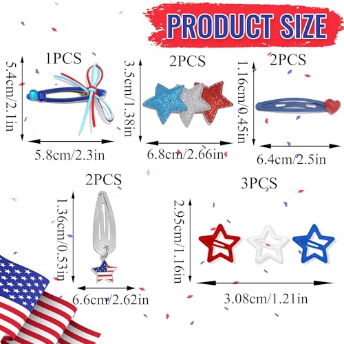 10 pinzas para el cabello estilo clip estrellas, pack 4 de julio miniatura 7