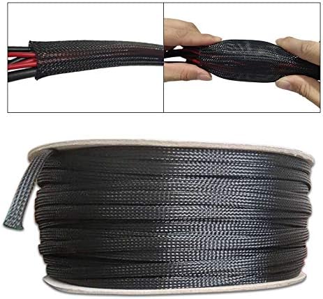 3-100mm Black Mesh Cable Sleeves Wire Protecting Nylon Tight PET Expandable Insation Sheathing Braided Sleeving 1/5/100/200M - (Color: 5M, Inside Diameter: 100 mm)