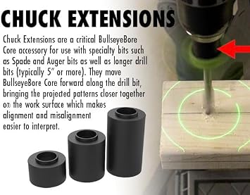 BullseyeBore Core Chuck Extensions | For Bits 4 and Longer | Reduces Alignment Pattern Size | 3-Pack: 0.525, 1.0 & 1.5 | Accessory for BullseyeBore Core | Gift for Dad