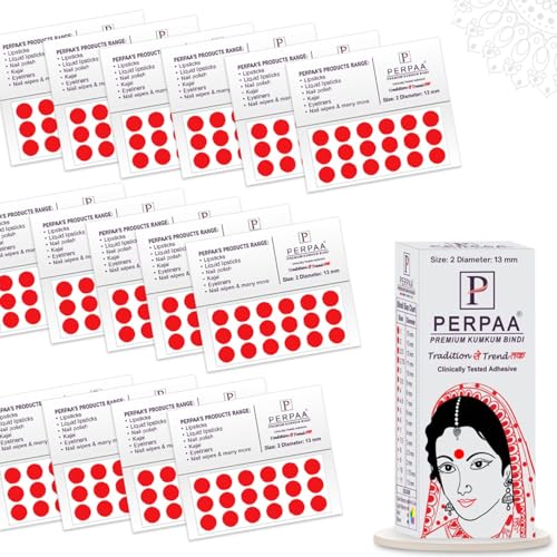 Image of PERPAA Kumkum Red Round Bindi Book for Ladies Forehead (Stick On) (Size 2,Diameter 13mm)