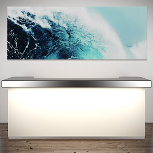 Empire Art Direct Blue Wave 1 Frameless Free Floating Tempered Glass Panel Graphic Wall Art, 24" X 63" X 0.2", Ready To Hang #TOP2