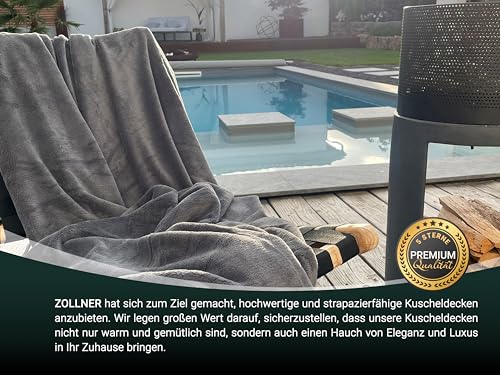 ZOLLNER Kuscheldecke flauschig in 150x200 cm - super kuschelige und warme Sofadecke - waschbar bis 95°C - atmungsaktive Mikrofaser in grau - Hotelwäschequalität - Oeko Tex® Zertifiziert