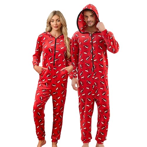 U2SKIIN Matching Pajamas for Couples Onesie, Ultra Soft Plaid Hooded Pjs Set Christmas Zipper for Men and Women Warm Jumpsuit