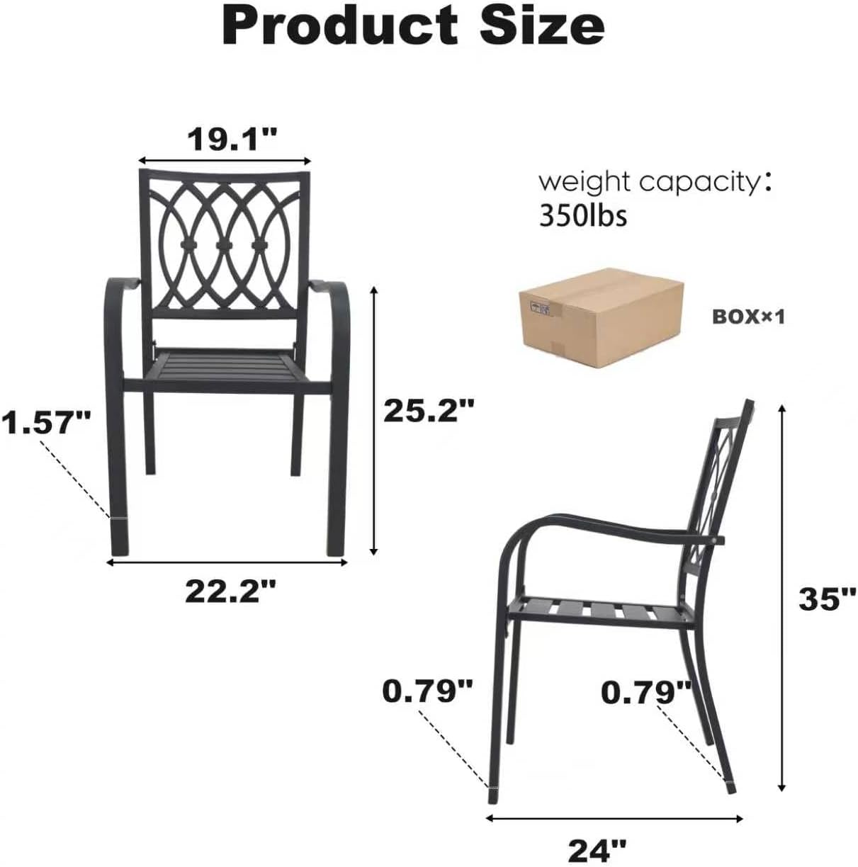 5-Piece Outdoor Patio Dining Set, 4 Metal Chairs with 350 lbs Capacity, 37.8" Square Wood-Grain Table with Umbrella Hole, Rustproof