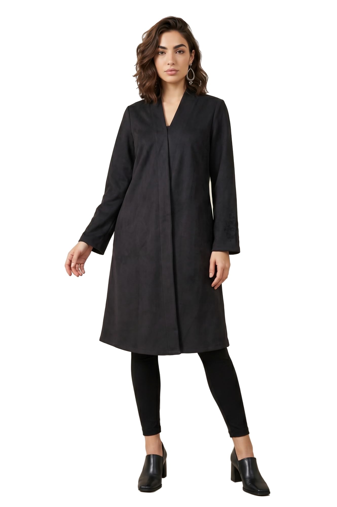 Black Embroidered Straight Long Coat-image-6