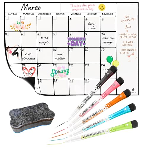 toots - Calendario Magnético Nevera A3 (42x30) Planificador Semanal o Mensual con 5 Marcadores y Borrador, Pizarra Organizadora para Cocina, Menú, Compras y Familia.