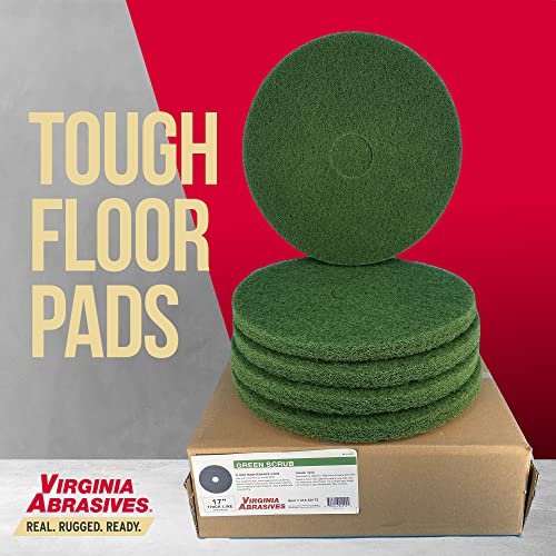 Virginia Abrasives 416-50175-5Pk 17" Green Floor Maintenance Pads - Cleaning Floor Replacement Pads, Thick Scrubbing Pad, Floors Cleaner/Scrubber Pads, Non-Woven Floor Pads For 17" Buffer Or Sander #TOP2