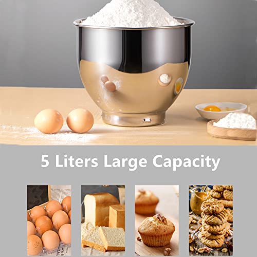 Küchenmaschine Doppelter Knethaken, Knetmaschine Knet- und Rührfunktion, 5L Edelstahlschüssel, 1000W Multifunktional… – Bild 6