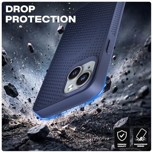 Image of Pikkme Back Cover for iPhone 13 / iPhone 14 | Honeycomb Cooling Design | Silicone Heat Dissipation | Mag-Safe Compatible | Shockproof Camera Protection Bumper Case (Blue)