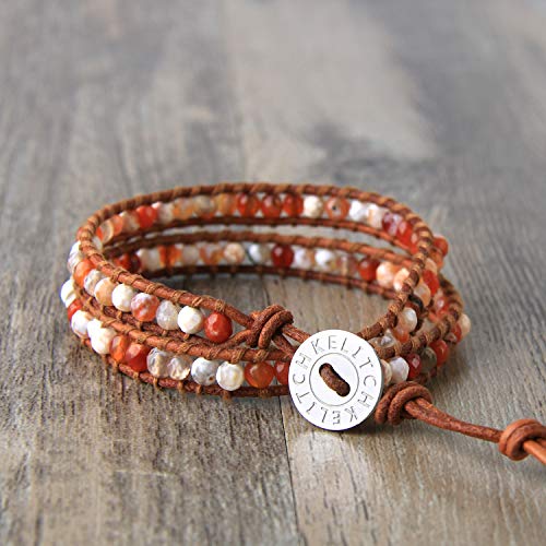Image of KELITCH Double Wrap Bracelet Women Hand-Braided Turquoise Beads Bracelets Boho Leather Bracelets Bangle