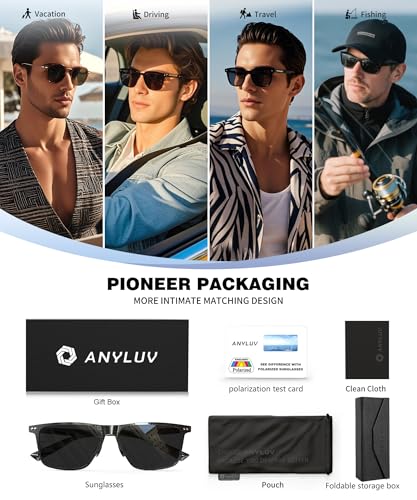Image of ANYLUV Mens Sunglasses Polarized Upgraded Carbon Fiber Temple Sun Glasses Fashion Driving with UV Protection