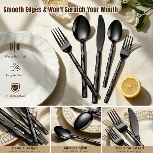 GPY 40-Piece Black Silverware Set, Flatware Set for 8 Modern Cutlery Set - image 4