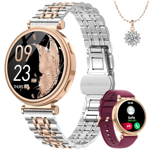 Fitnynxos Reloj Inteligente Mujer, Smartwatch Mujer con Llamada 120+ Deporte, Seguimiento del Periodo, 24H Pulsómetro, SpO2, Sueño, IP68 Podómetro Calorías Fitness Tracker iOS Android Oro Rosa, Reg