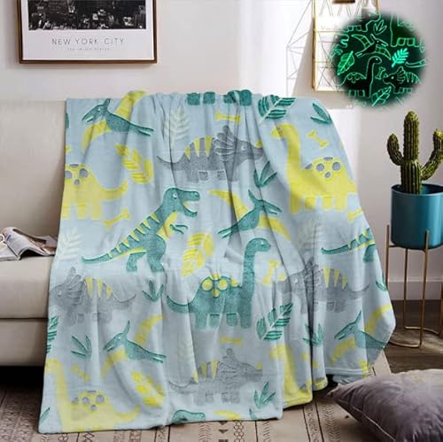 HZVRTN Couverture Lumineuse dans Le Dinosaure, Couverture en Flanelle pour Enfant Glow in The Dark en Peluche, Super Douce et Moelleuse pour garçons et Filles - 150 x 200 cm Cover