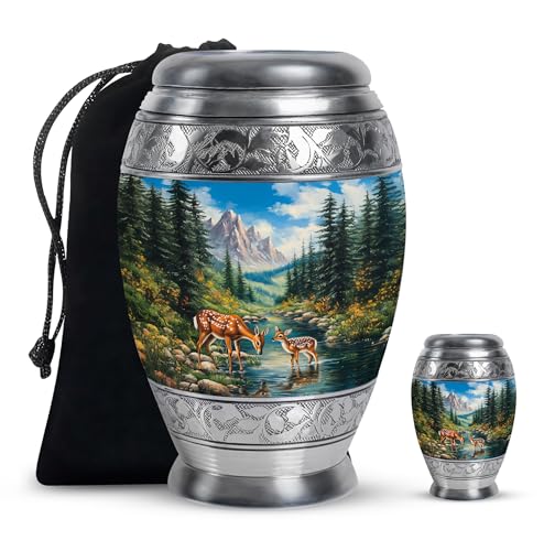 Image of Deer Urn Large Cremation Urn for Burial 1 Large & 1 Small | Small Keepsake Urns for Human Ashes Adult Man, Keepsake Urns for Adult Human