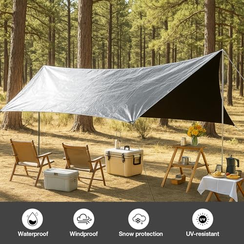 Image of Pattiumo Tarp Waterproof 8 X 10 FT 16 Mil Heavy Duty Tarp Multipurpose Tarps Heavy Duty Waterproof Protective Cover UV All Weather Resistant for Shelter Camping, Silver /Black