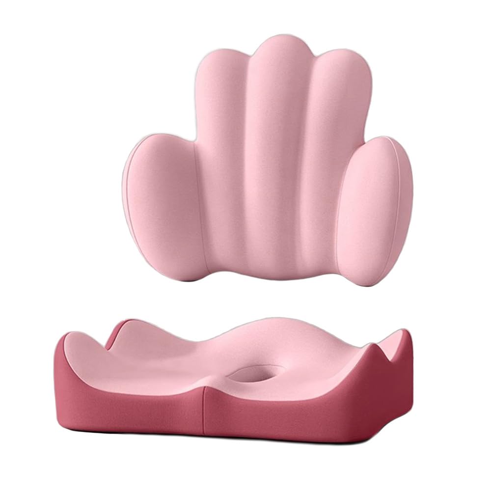 Cuscino Lombare Sedia Ufficio, Ortopedico Cuscino per Sedia da Ufficio, antidecubito Cuscino coxis, Cuscino viscoelastico, Schienale Sedile Auto, Gioco,Rosa