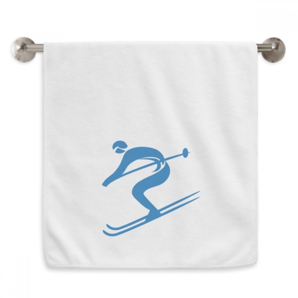 Serviette ski bleu silhouette sports d'hiver débarbouillette blanche 13x29 pouces