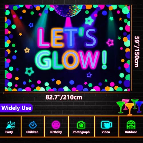 Fondo fotográfico neón Let's Glow 7x5 ft colorido para fiestas miniatura 2