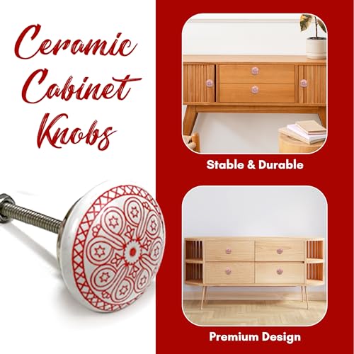Image of Vintage Ceramic Knobs for Kids and Kitchen Cupboards, Drawers, Wardrobes, PC Cabinets, Almirahs, Dressers, Decorative Pull Handles for Dressing Table and Home Decor -Set of 12, Effulgence