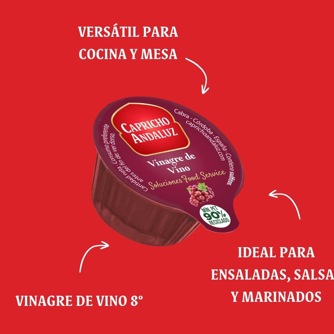 Capricho Andaluz Vinagre de Vino Expositor 168 Monodosis 10 ml para Restauración Aderezos Ensaladas