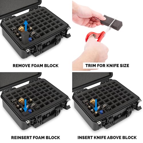 Image of CASEMATIX 56 Folding Knife Case | Waterproof, Fits 56 Folding Knives, Holds Knives Up To 5.5 inch Folded, Lockable Storage, Pocket Knife Holder & Organizer