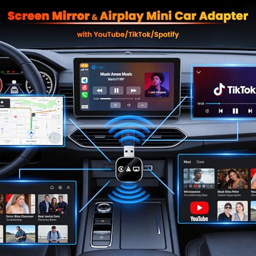 BQFLY Wireless Carplay Adapter 3 in 1 2026 Updated Video Input Adapters for iPhone USB Cars with Bluetooth to Android Auto Smart Screen Mirroring Device for Movies on Interior Electronics Auxiliar