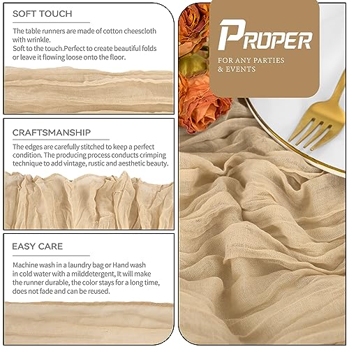 YMHPRIDE 2 Packs Cheesecloth Table Runner Beige, 90x300cm Light Brown Rustic Gauze Fabric Boho Table Runner - Image 2