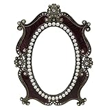 Nerien Makeup Mirror Rotation Tabletop Vanity Mirror Cosmetic Desktop Mirror with Stand Pearl Floral Frame Metal Vintage Oval Mirrors Desk Countertop Dressing for Home Bedroom Decorative Wine Red-S