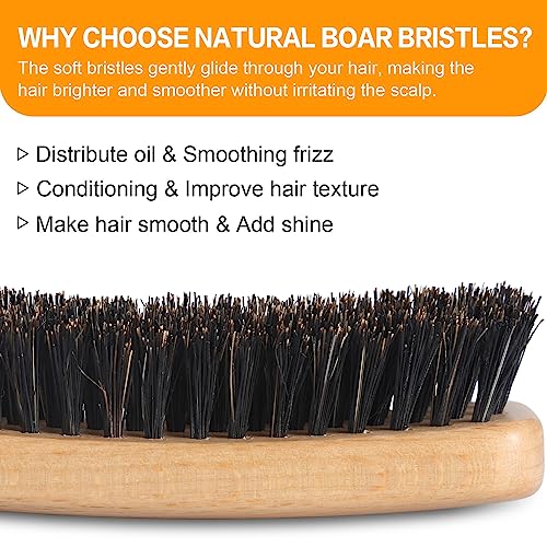 BESTOOL Haarbürste, Wildschweinborsten Bürste für Damen Herren Kinder zum Entwirren & Stylen, Naturborsten Bürste für dünnes, feines Haare, Bartbürste, Griff aus schwarzem Walnussholz (Natürlich)