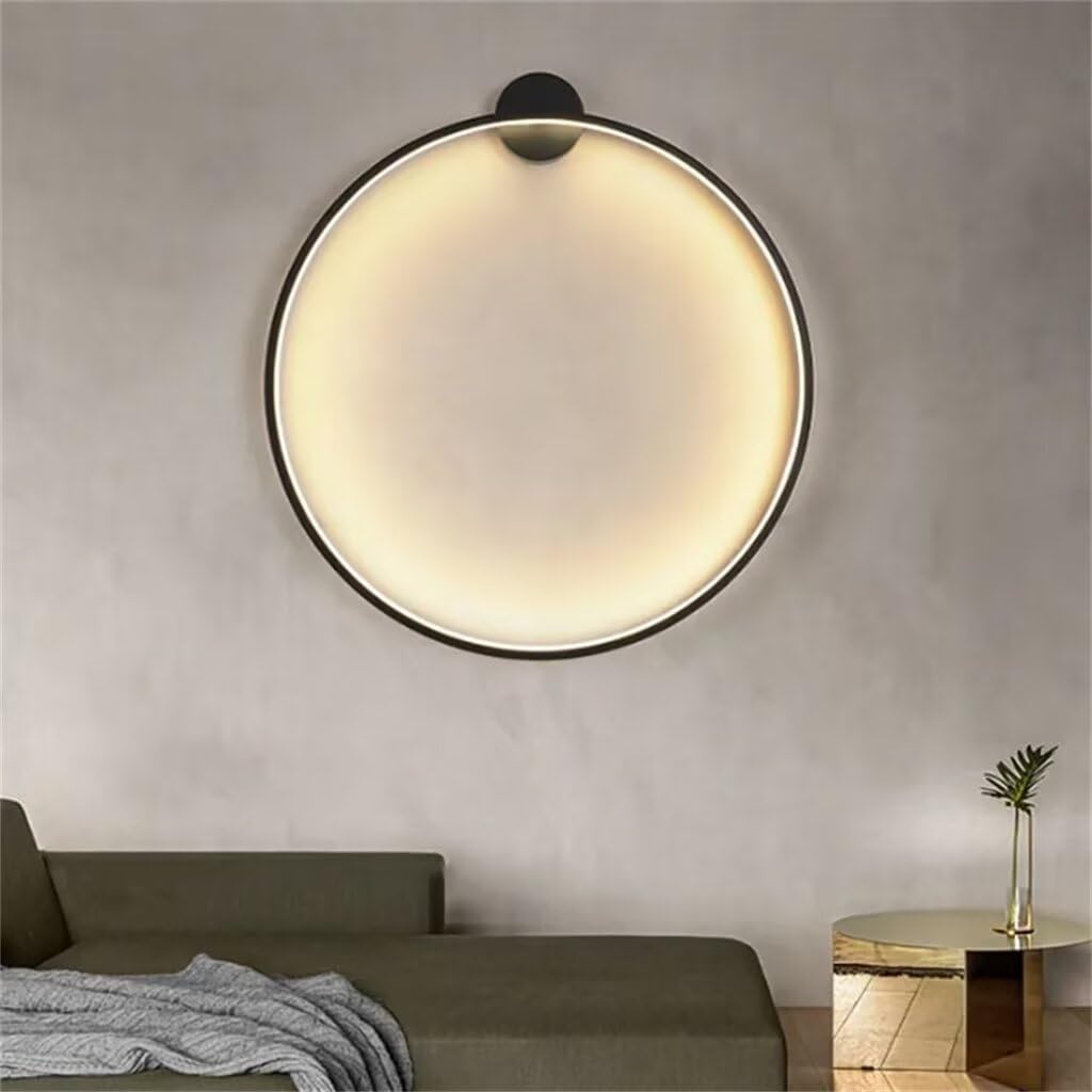 Applique da Parete Interno LED, 50cm Nero Minimalista Cerchio Lampada da Muro per Soggiorno Dimmerabile Anello Luce Parete Illuminazione Indiretta Cablata, per Ufficio, Camera da Letto
