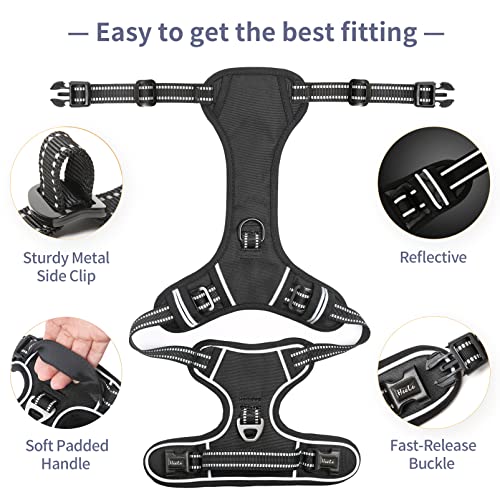 HEELE No-Pull Hundegeschirr, Brustgeschirr für Mittelgroße Hunde, Weich Atmungsaktiv Einstellbar Reflektierend Hundegeschirr Anti Zug mit Gepolstert Griff, Schwarz, S