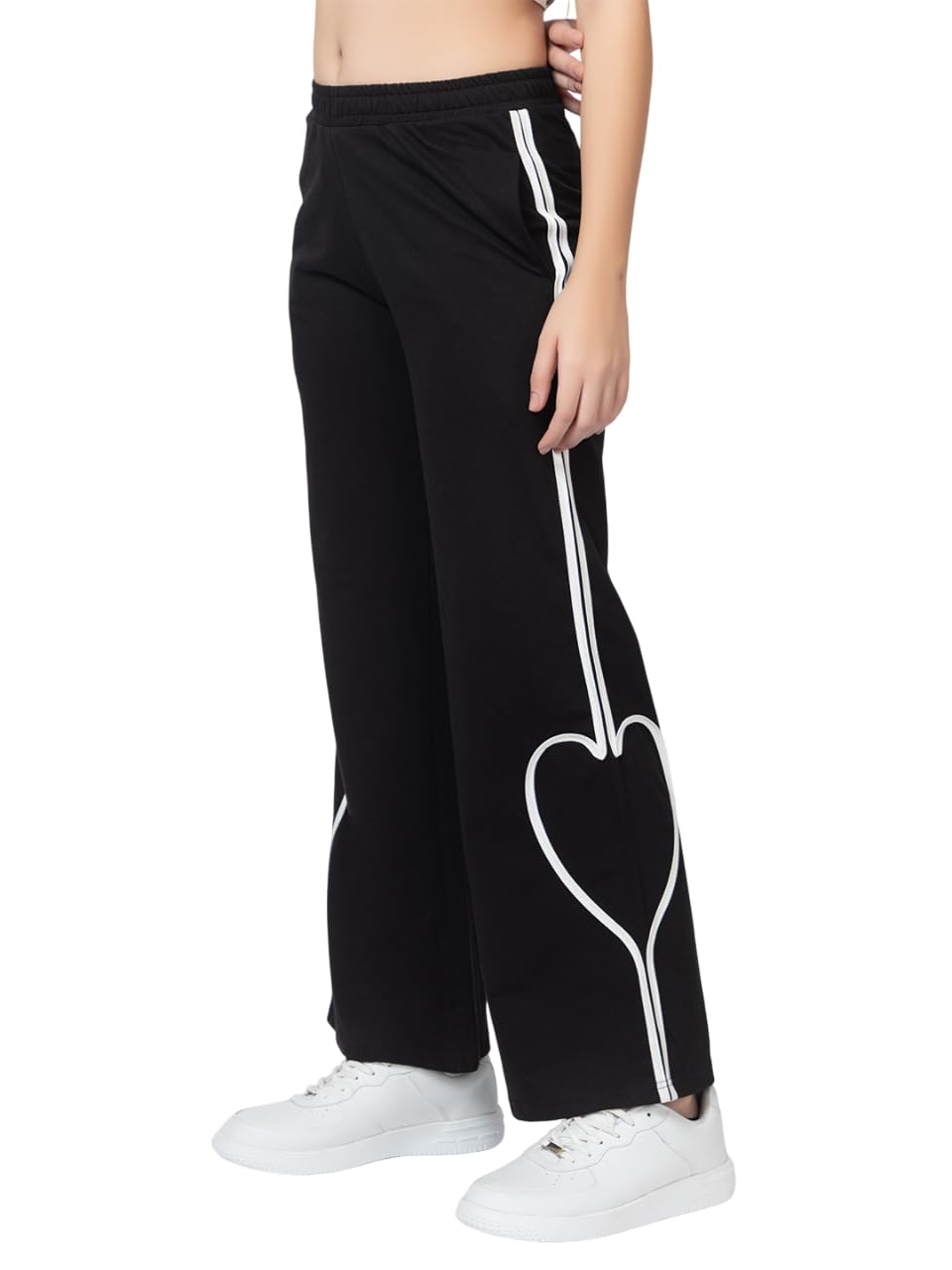 femea Women's Heart Design Track Pants, Flared Fit, Mid Rise-picture-31