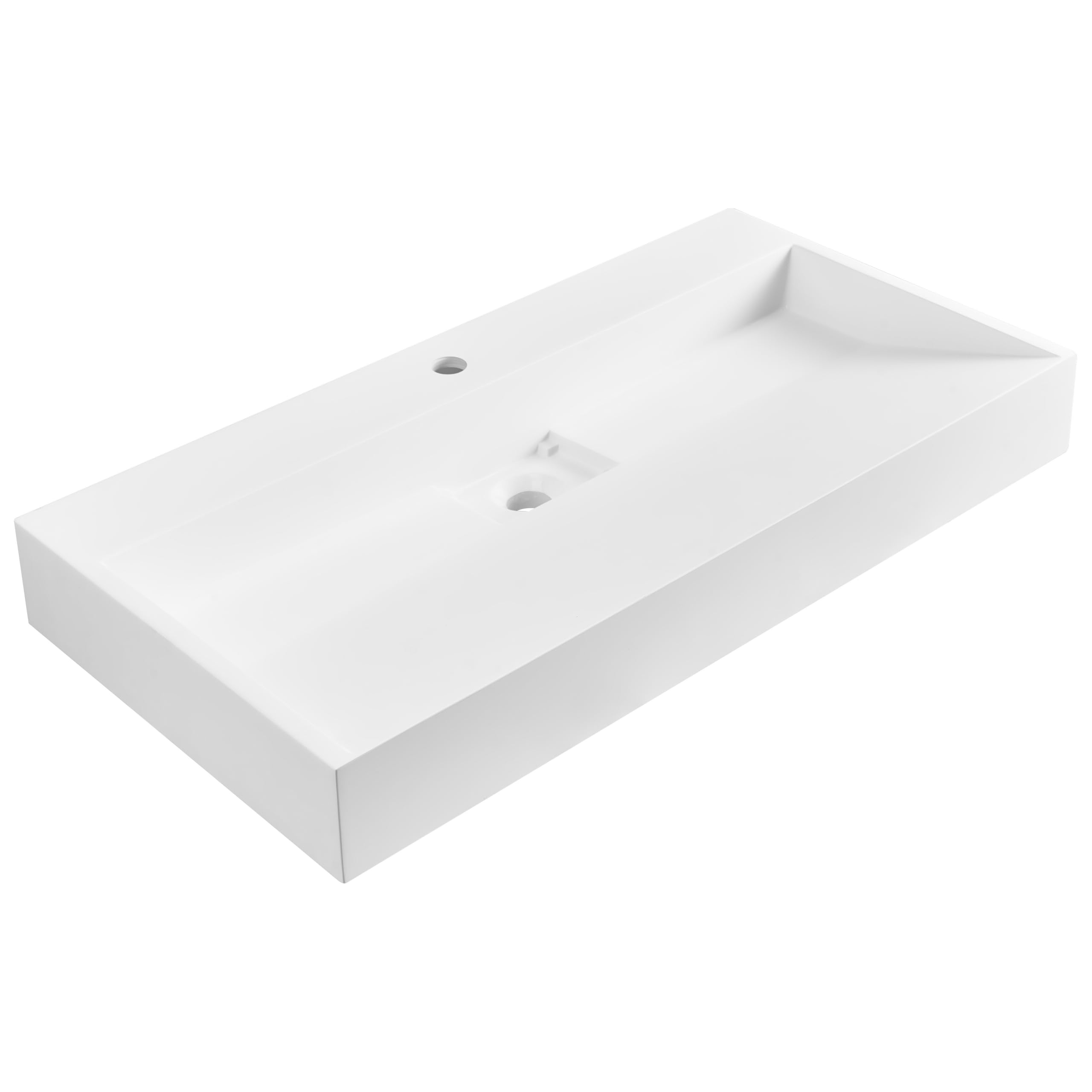 Lavabo suspendido de pared clásico rectangular fundición mineral acabado mate 90 x 46 cm blanco Quenko