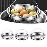 Gettimore 304 Edelstahl-Dampfkorb mit Griff, glattes Antihaft-Dampfgitter, gleichmäßiges Wärmeverteilungsgestell für Herdtöpfe, leichtes platzsparendes Design, 20 cm/22 cm/24 cm, Silber