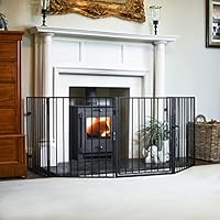 Black Five Panel Fire Surround Secure Child and Pet Safety Gate Fireguard Sturdy Metal Fireplace Screen Protective Safety Barrier for Toddlers and Dogs Home Living Room Decor