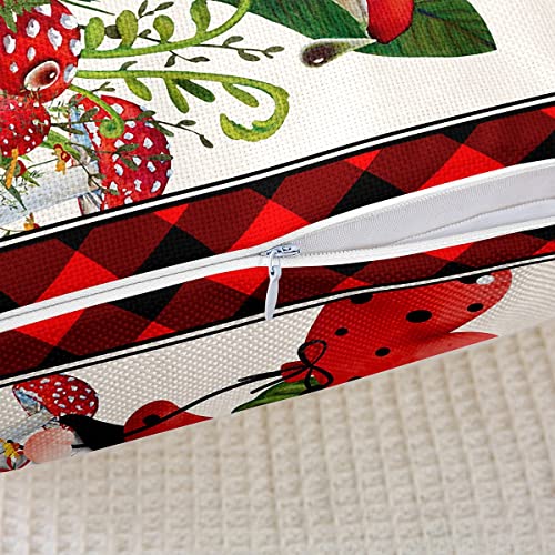 Red Mushroom Pillow Cover Cartoon Cute Ladybug Wild Botanical Plants Decor Cushion Cover For Kids Boys Girls Retro Plaid Rustic Jungle Cushion Case For Bedroom Sofa Rv 18X18 Inch #TOP4