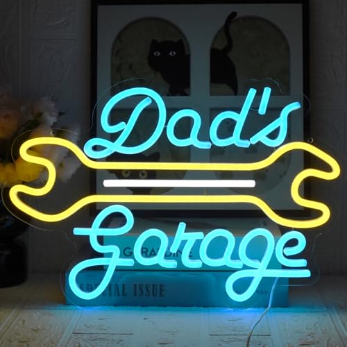 UExnkj-Y Dad's Schild Schraubenschlüssel Leuchtreklame Garage Neon Schilder Dimmbare Neonlichter für Man Cave Auto Room UExnkj-Y Letrero de Neón para Garaje Dads Garage Neon Signs